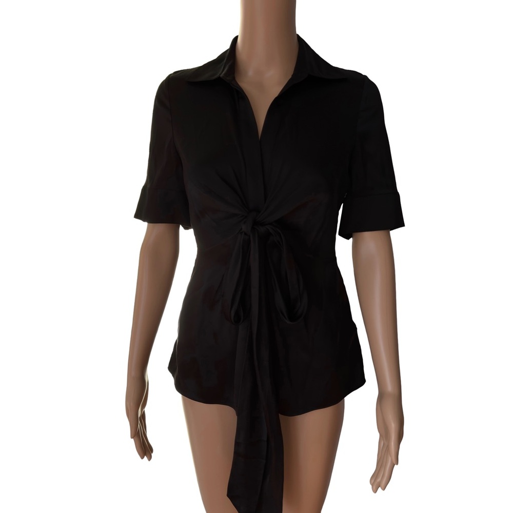 BCBGMaxAzria Silk Blouse Bow Tie Short Sleeve